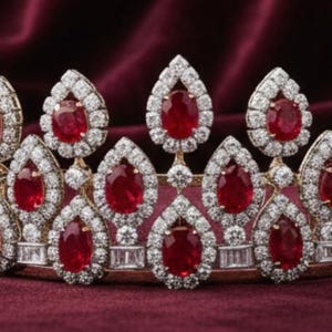 Vintage Reproduction 925 sterling silver CZ zircon oval shape ruby  tiara for her