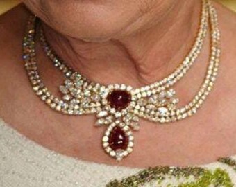 Colar de rubi da rainha Elizabeth II réplica em prata esterlina 925, zircônia cúbica e rubi, presente para ela