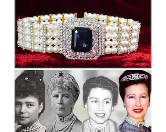 Vintage 4 strand Pearl Blue Sapphire Choker, Empress Marie Feodorovna Sapphire and pearl choker