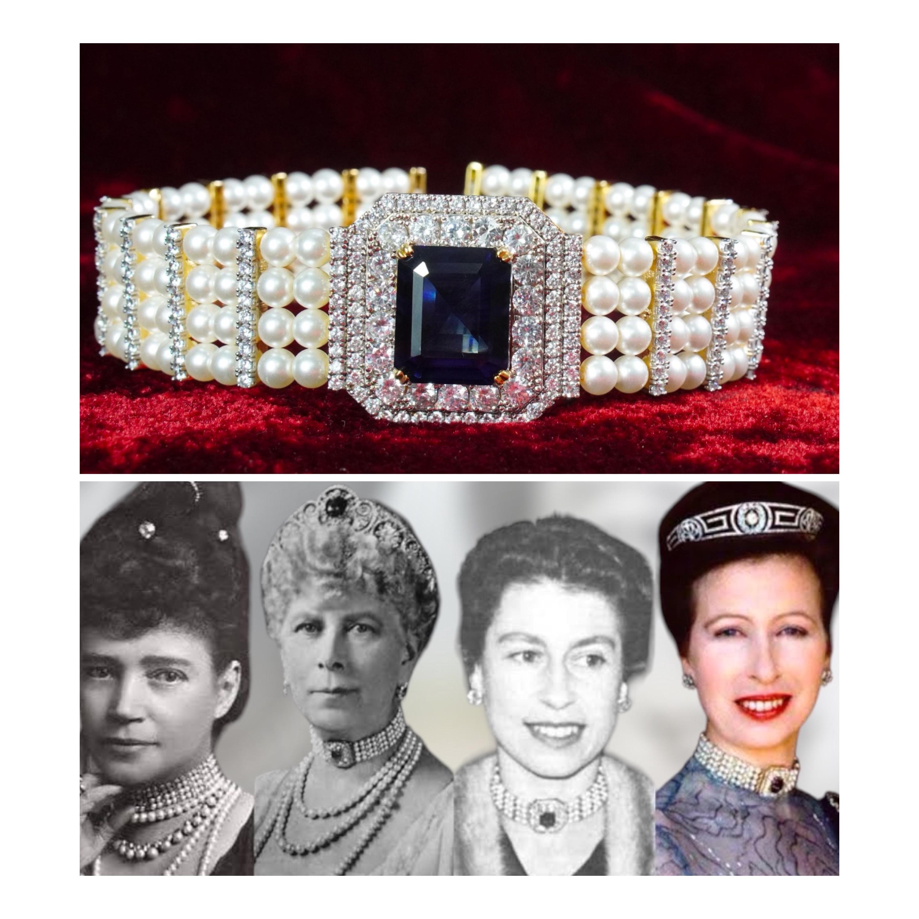 Vintage 4 Strand Pearl Blue Sapphire Choker, Empress Marie Feodorovna  Sapphire and Pearl Choker - Etsy