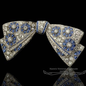 Victorian Vintage Reproduction silver 3.85 cwt. Natural diamond and blue sapphire Princess Margaret dazzling brooch&quot; Royal brooch for women