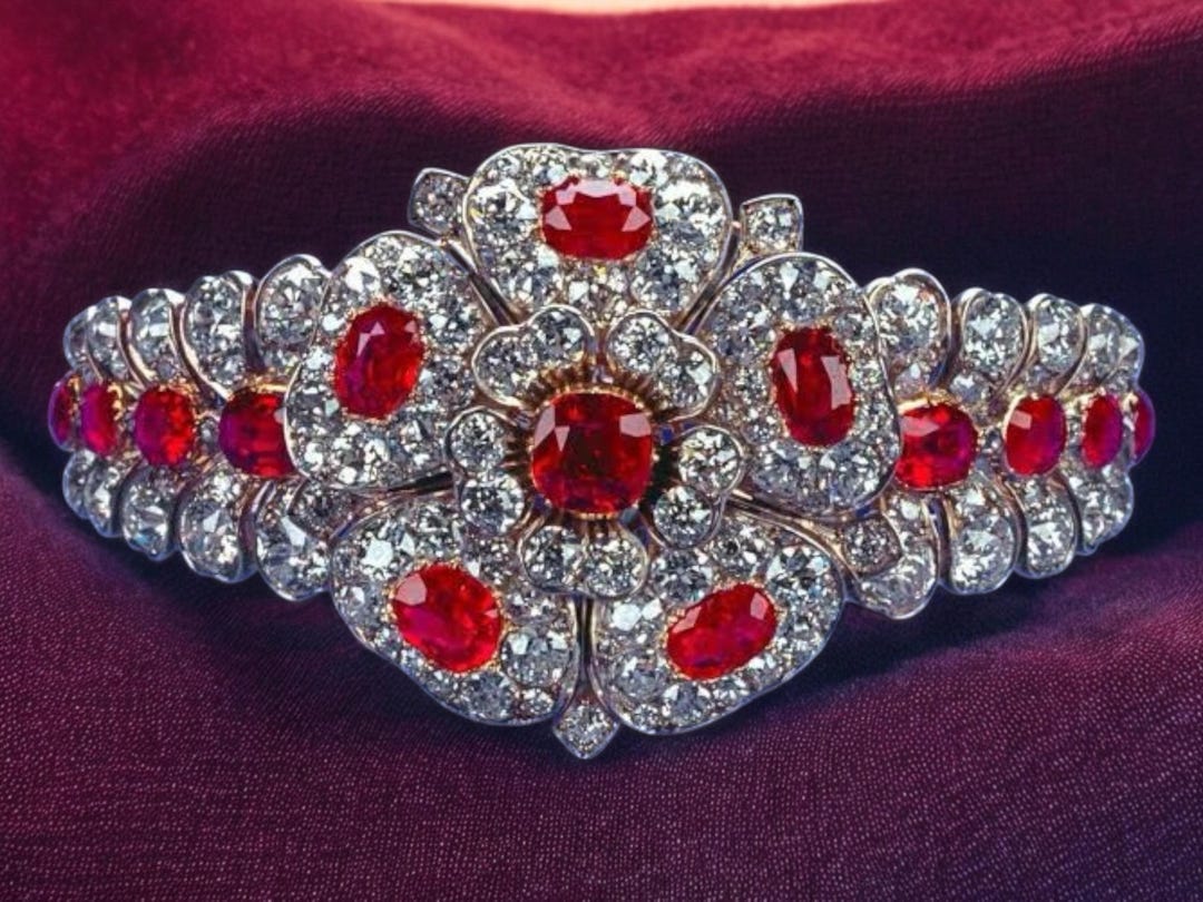 Queen Mary Ruby Replica Bracelet, Simulated Diamond, 925 Sterling ...
