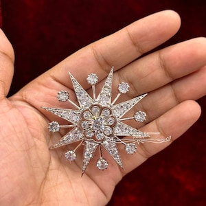 Queen Elizabeth II Jardin Star Brooch For Her  925 sterling silver CZ zircon Queen , wedding brooch, royal brooch  pin
