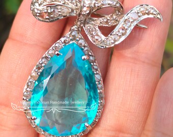 Vintage 925 Sterling Silber Aquamarin und Diamant Königin Maxima's Bow Brosche Replik, d starke königliche Brosche für Frauen
