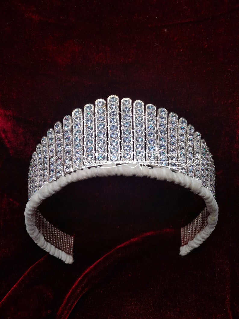 Vintage Inspired 925 sterling silver CZ Queen Alexandra's Fringe tiara white gold plated over silver tiara image 8