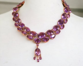 Georgian Inspired 925 sterling silver Amethyst foiled back double line necklace for her women