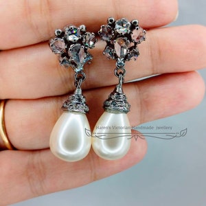 Art deco 925 silver 925 Beautiful Natural Rose cut Diamond pearl Earring