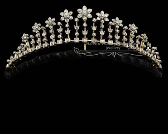 Magnífico diamante de talla rosa 925 plata" Tiara de corona nupcial floral, joyería para ella, tiara de flores