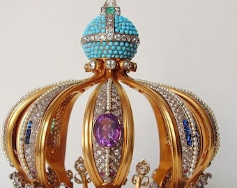 Riproduzione vintage 925 sterling silver CZ Zircone perla turchese zaffiro rubini smeraldo ametista Acquamarina corona della nostra signora di Fatima