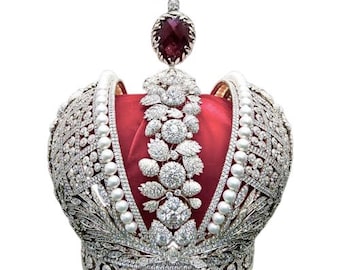 Riproduzione vintage CZ Zircone Grande corona imperiale in ottone/corona dell'incoronazione/Caterina il grande corvo dell'incoronazione