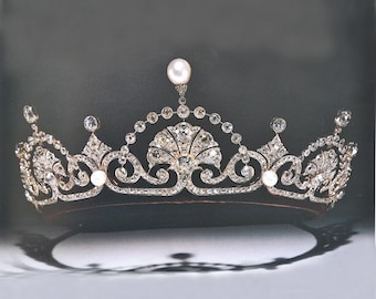 Art Deco Early 20th century Vintage Rose Cut Diamond queen Mary Lotus Flower Tiara