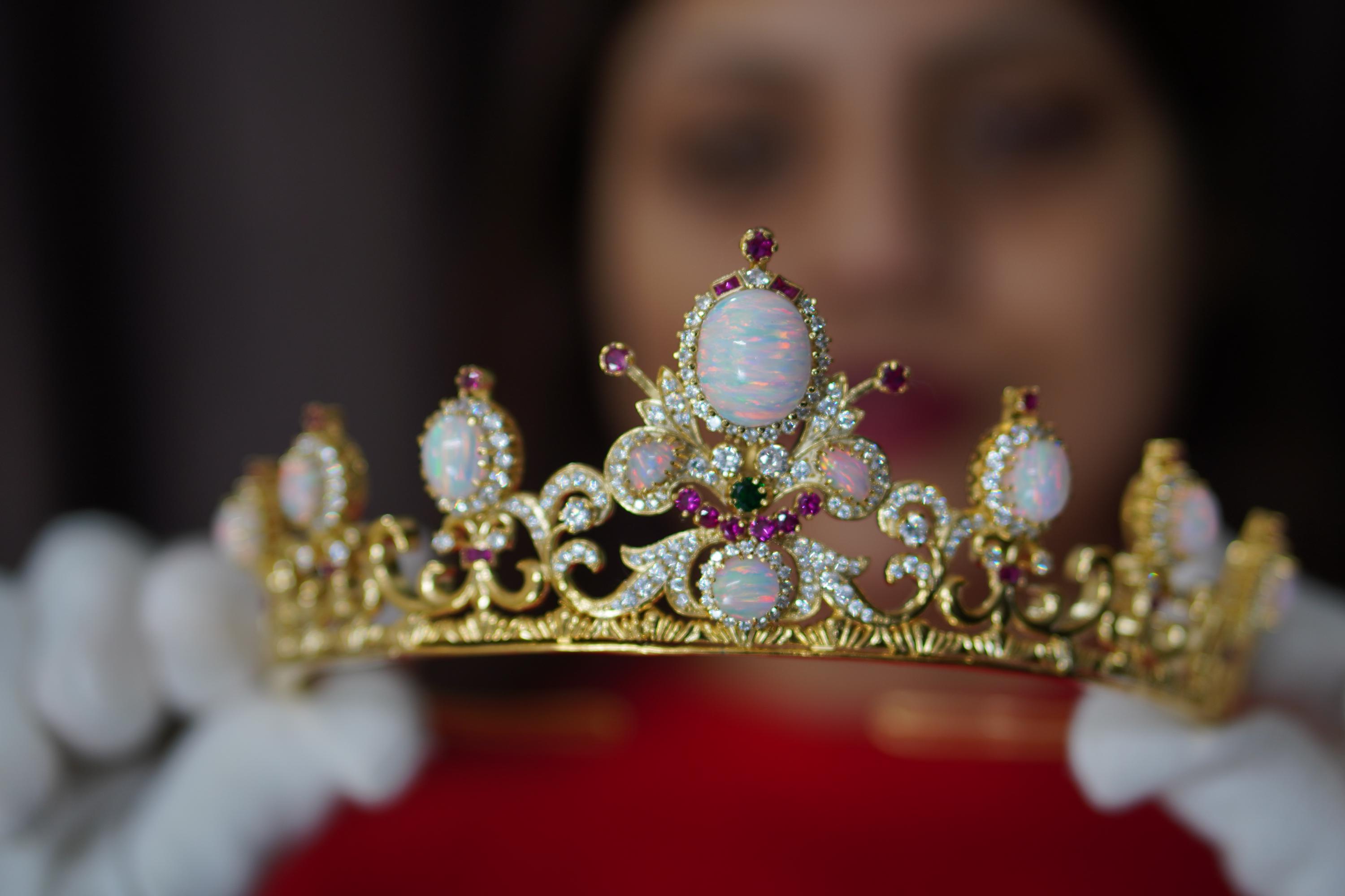 Victorian Opal Cubic Zirconia Antique Style Tiara for Wedding in