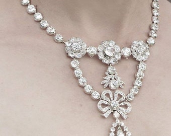 Vintage  princess Victoria's Diamond stomacher necklace on 925 sterling silver simulated Diamond white gold plated on silver