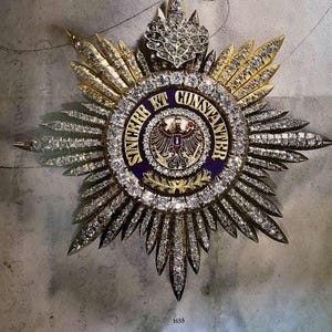 Vintage Royal Order star badge ,brooch  for him,  in 925 sterling silver, enamel and cubic zirconia