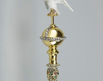 Vintage Inspired British Royal brass cz zircon Sovereign sceptre with Dove