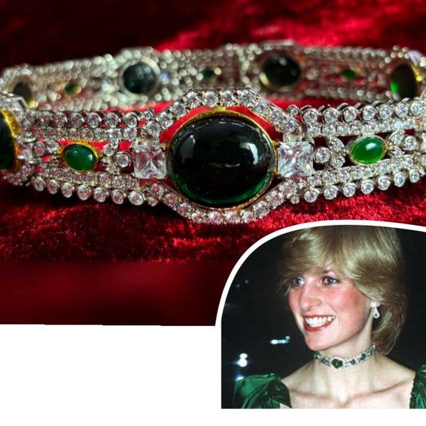 Princess Diana’s Silver Emerald choker necklace, fo wedding,  anniversary,  wedding, Kate Middleton necklace, Queen Mary’s necklace
