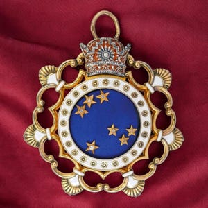The order of Pleiades in 925 sterling silver blue and white enamel pendant , Empress Farah badge