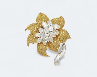 925 sterling silver cubic zirconia yellow sapphire flower brooch for her