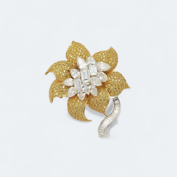 925 sterling silver cubic zirconia yellow sapphire flower brooch for her