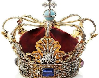 Argento sterling 925 di ispirazione vintage. Zaffiro blu. La corona reale danese/corona cristiana V di Danimarca