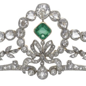 925 sterling silver CZ zircon  Purssian Meander tiara white gold plated tiara Ealry 19th century royal tiara/ kokoshnik style