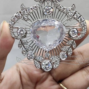 Edwardian era 925 sterling silver American diamond Queen Elizabeth II Cullinan V heart brooch for wedding/Anniversary/Mother/ love gift
