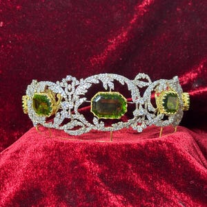 Vintage Reproduction 925 sterling silver cz zircon Archduchess Isabella&#39;s peridot tiara for her wedding tiara crown parure