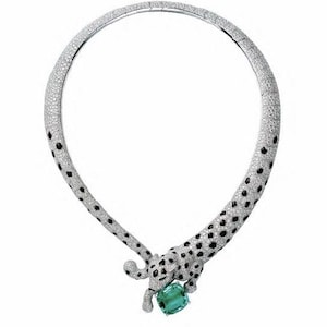Art Deco style 925 sterling silver 5A cubic zirconia emerald panther necklace, gift for her