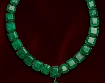Op art deco geïnspireerde 925 sterlingzilver, in het lab gemaakte smaragdgroene ketting 14k geelgouden vergulde ketting