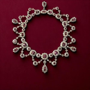Vintage inspirierte dänische Rubin Halskette aus 925 Sterling Silber und Zirkonia, Queen Mary von Dänemark Halskette