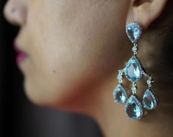 Orecchini Pendenti Miore In Argento 925 Con Zaffiri Sintetici E Diamanti Naturali - Ispirati A Kate Middleton, Anallergici