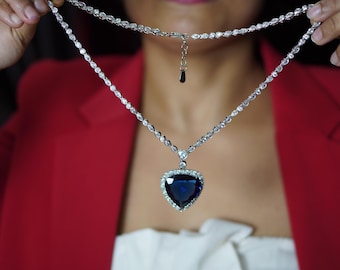 Old holtywood inspired  Titanic Heart of Ocean Necklace, 925 sterling silver blue sapphire luxury pendant, 5A cubic zirconia