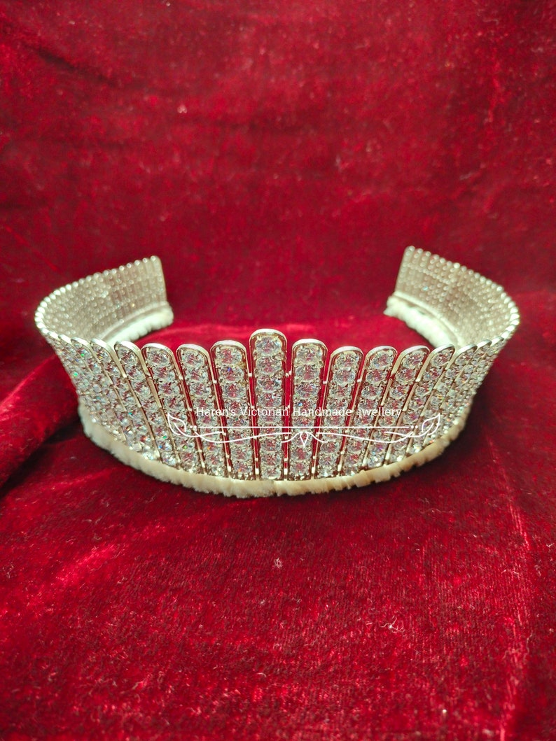 Vintage Inspired 925 sterling silver CZ Queen Alexandra's Fringe tiara white gold plated over silver tiara image 4