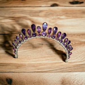 Georgian Era Inspired Amethyst Tiara - 925 Sterling Silver, Vintage Style Regal Amethyst Crown, Antique Replica Silver Tiara for Weddings an