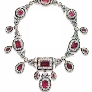 Vintage Reproduction  925 silver CZ Zircon Ruby wedding princess Catherine Bagration Royal necklace for her/ Women choice