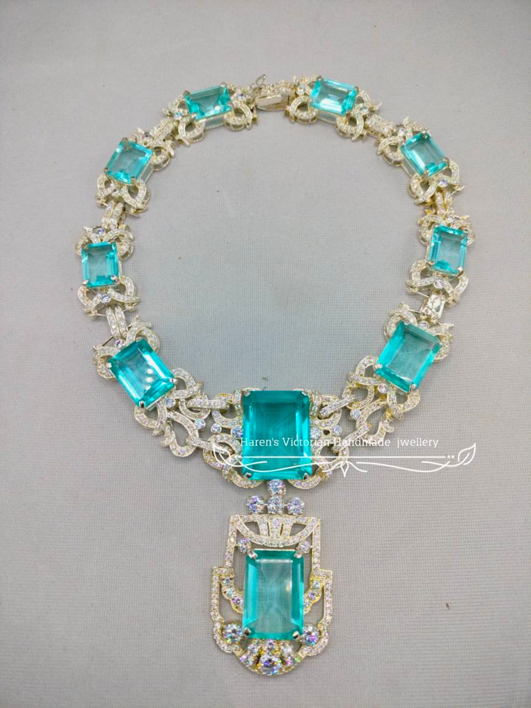 Queen Elizabeth II Brazilian Aquamarine Necklace 925 Sterling