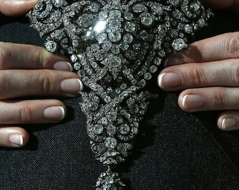 Vintage 17.10 ctw rose cut diamond 925 sterling silver The Maria Christina Royal brooch