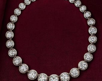 Vintage 925 sterling CZ Zircon silver fringe  necklace white gold plated over silver Queen Elizabeth&#39;s necklace