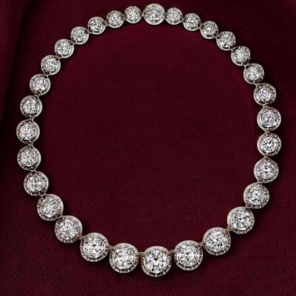 Vintage 925 Sterling Silver CZ Diamond Fringe Necklace