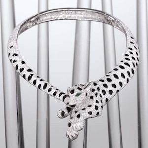 Vintage 925 sterling silver 5A  cubic zirconia, onxy panther necklace