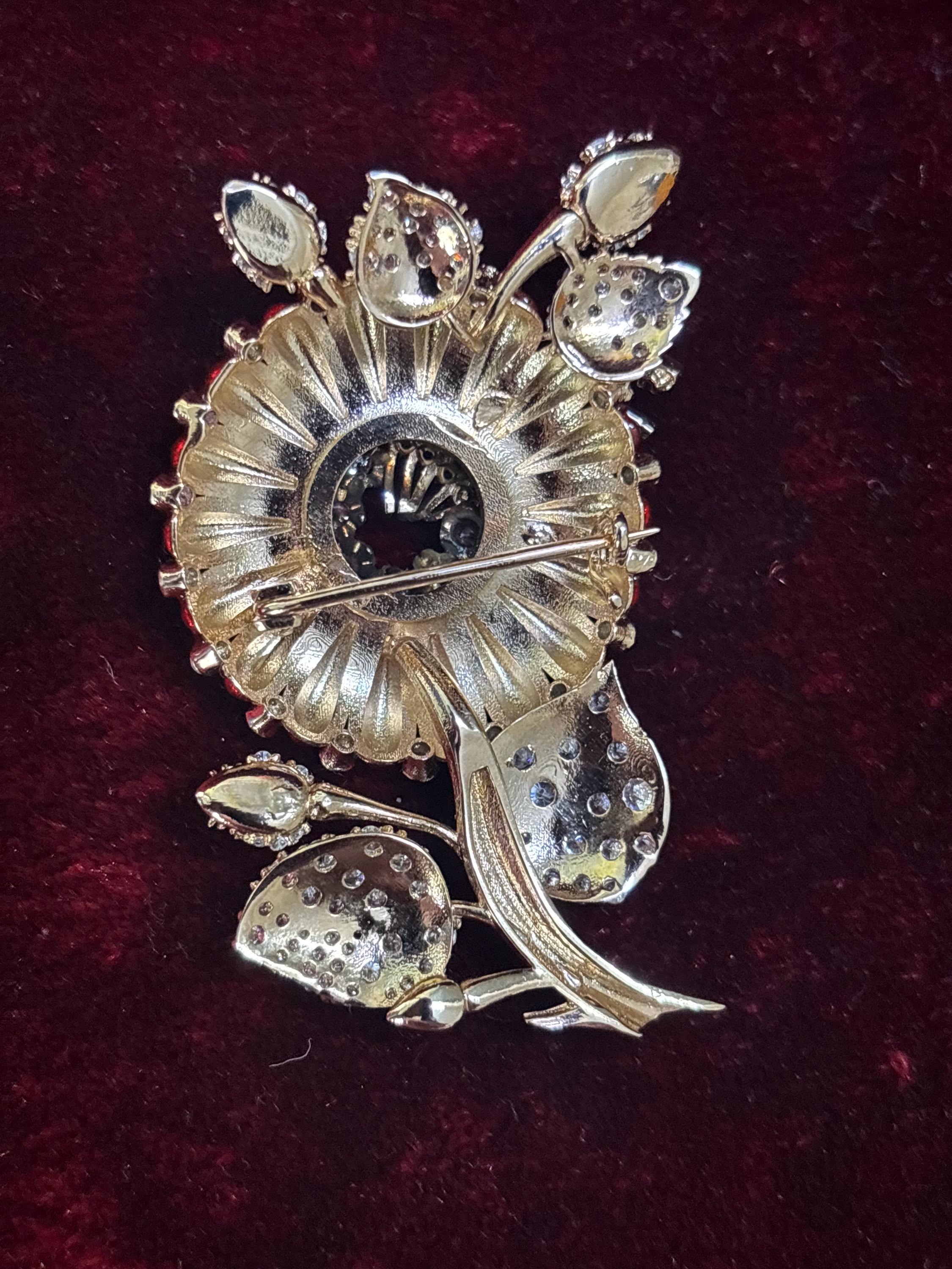 Jackie Kennedy Replica Brooch, 925 Sterling Silver, Ruby & Cubic