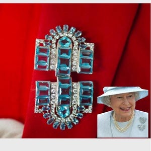 Art Deco 925 sterling silver 'Queen Elizabeth ii aquamarine double clip American Diamond brooches birthday/ anniversary/wedding/ gift