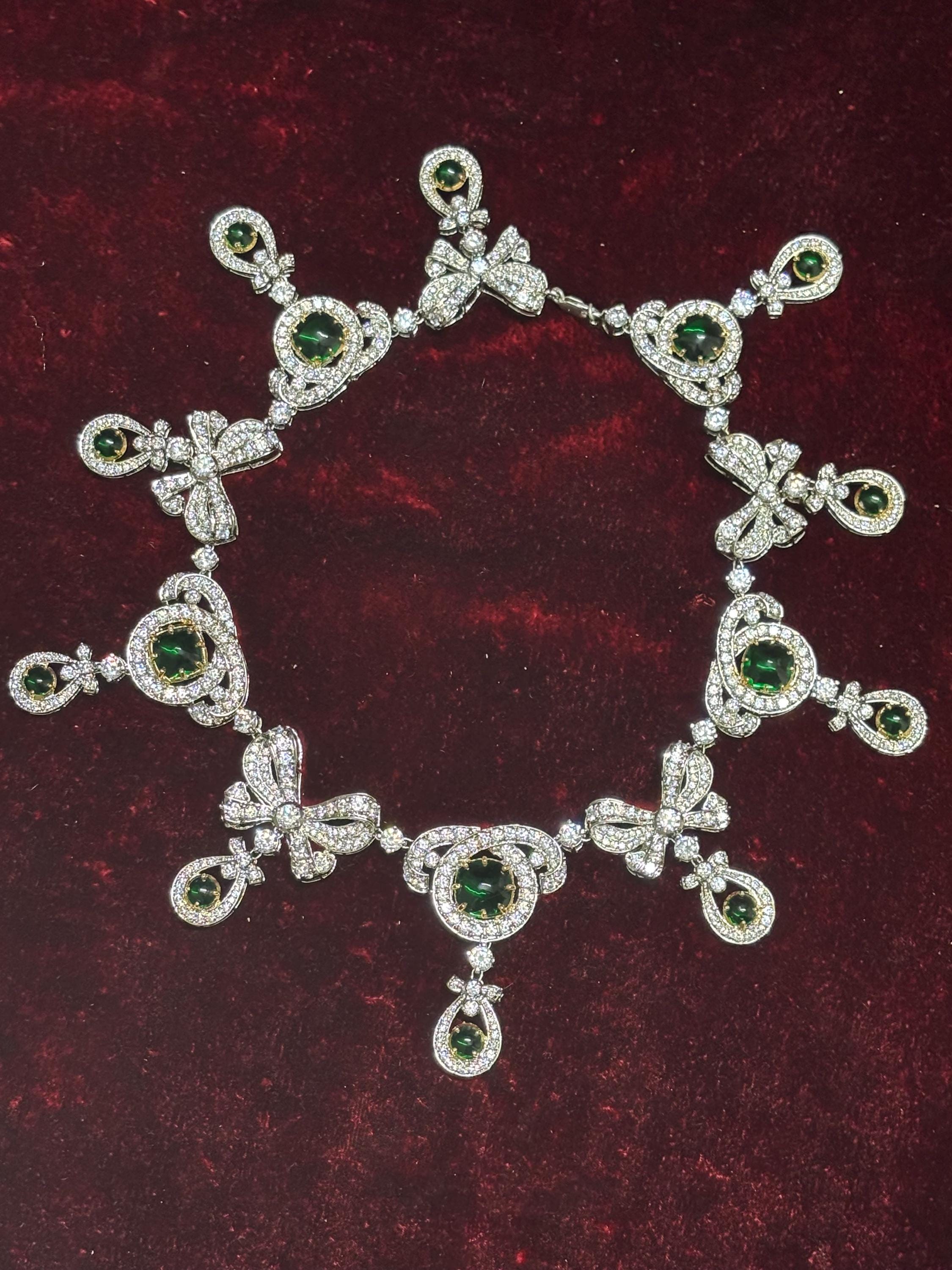 Vintage Empress Alexandra Fedorovna Emerald and Diamond Necklace 