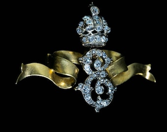 Antique princess Elisabeth of Austria Rose cut diamond silver  brooch, imperial royal crown ribbon brooch,