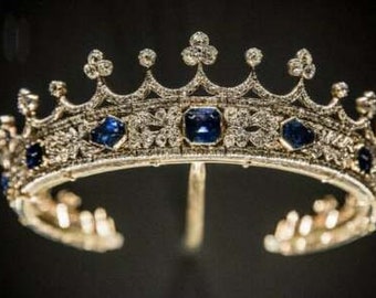 Victorian Era Vintage Reproduction Rose Cut Diamond Sapphire Cornet Queen Tiara