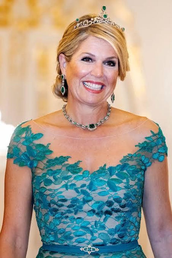 Queen Maxima of Neatherland Emeral and Diamond Necklace Replica in