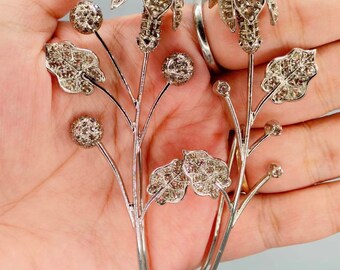 Antique Victorian 925 Silver  Natural rose cut  diamond 2 Lilly  flower Brooch"