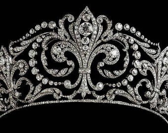 Vintage Reproduction 925 sterling silver American  diamond  Spanish royal tiara, Queen Letizia's fleur de Lys Tiara for her