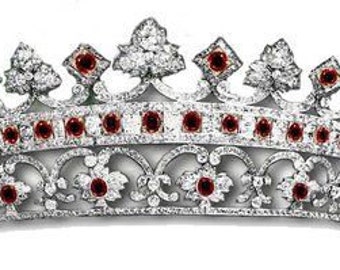 Vintage Queen Victoria's Strawberry leaf Ruby tiara replica in 925 sterling silver Cubic zircon bridal head piece, wedding crown