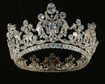 Vintage Reproduction 925 Sterling Silver CZ Zircon Queen Pauline Royal Tiara - Wedding Bridal Crown for Her